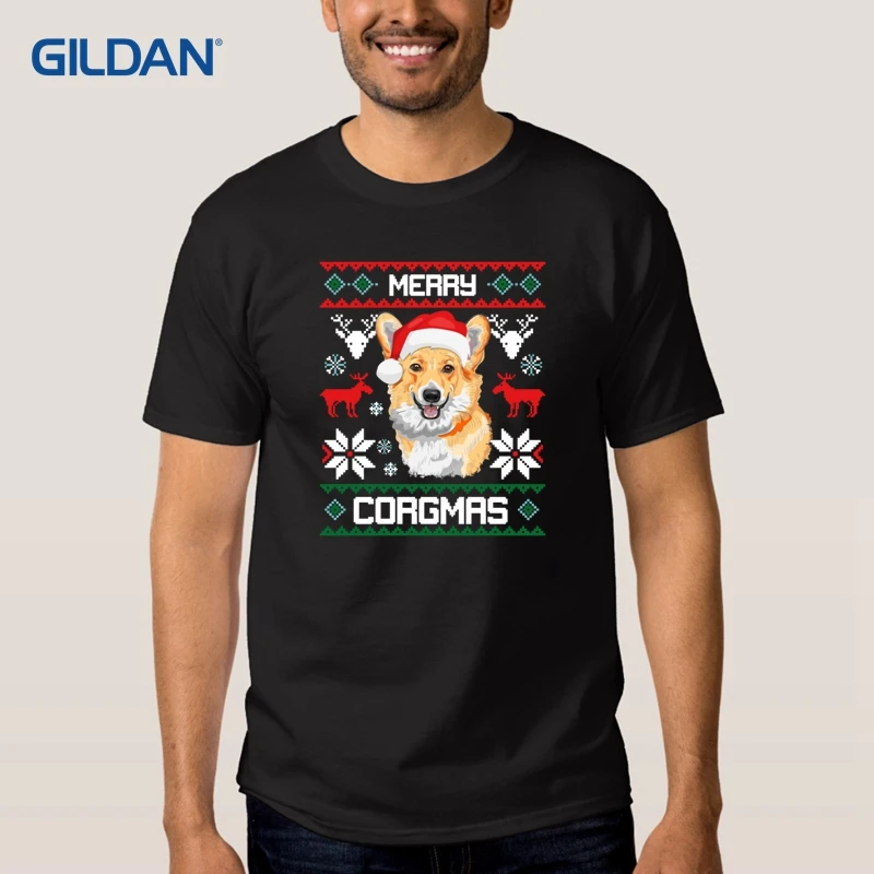 Merry Corgmas Рождественская футболка Дизайн 2018 черно белый полосатый Для мужчин