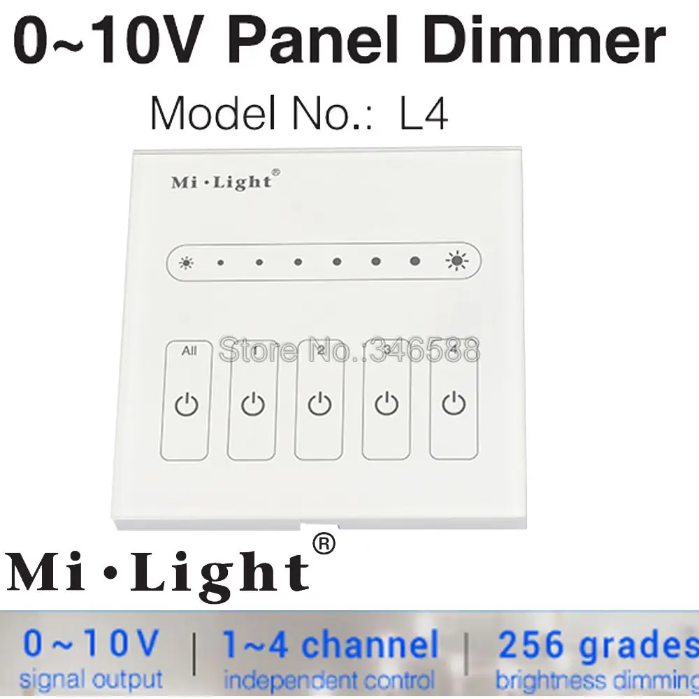 Milight L4 4-Channel Touch Panel LED Dimmer Controller Input AC 110V 220V Output Voltage 0-10V for Single Color LED Strip Light
Milight L4 4-Channel Touch Panel LED Dimmer Controller Input AC 110V 220V Output Voltage 0-10V for Single Color LED Strip Light