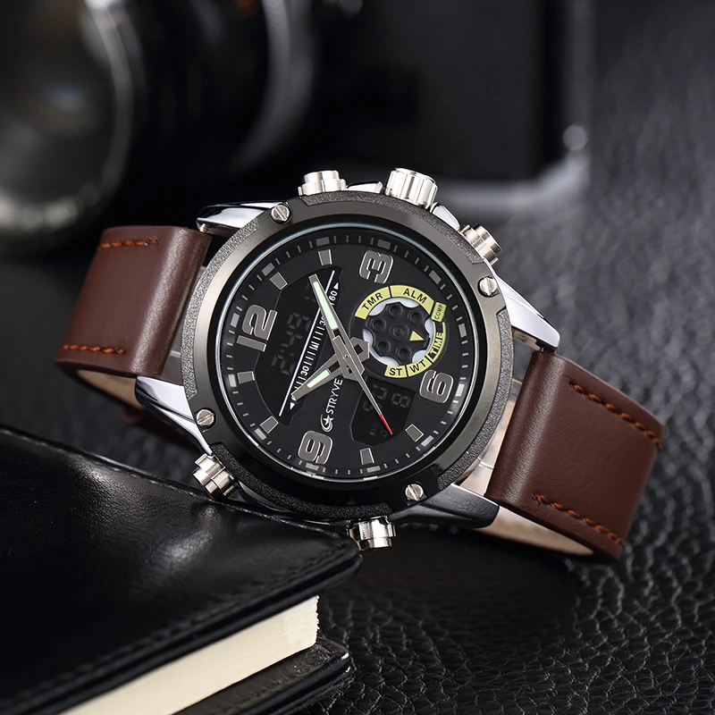 Новинка мужские роскошные брендовые электронные часы STRYVE S8017 с двойным