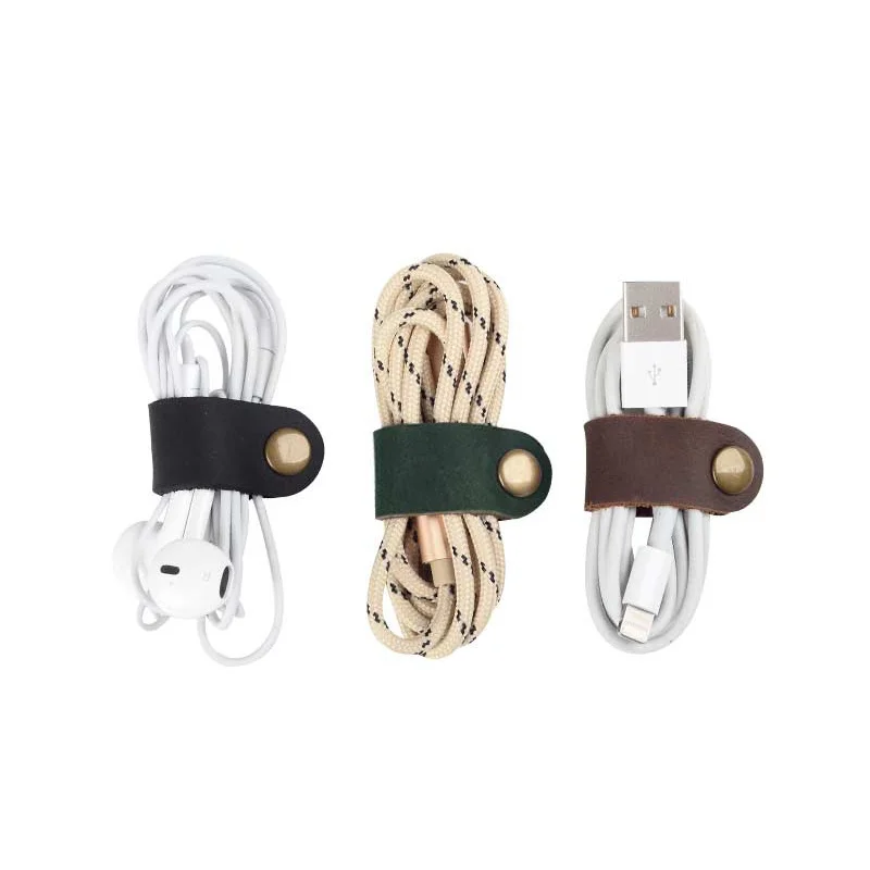 2 шт. кожаный кабельный зажим для намотки наушников USB Кабельный органайзер