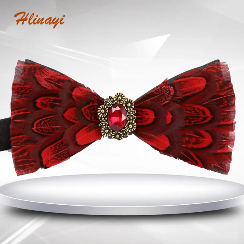 Hlinayi 2019 мужской галстук натуральный большой красный перо птица банкет ночной