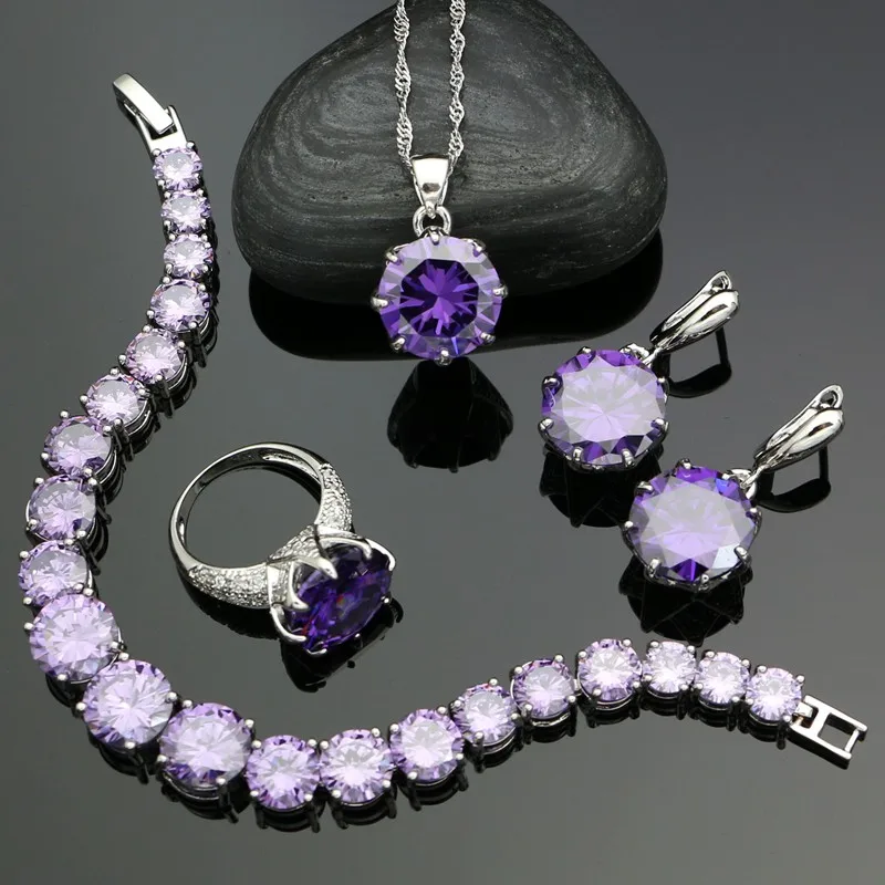 Silver 925 Jewelry Sets For Women Purple White Cubic Zirconia Earrings Ring Bracelet Pendant Necklace Set Jewellery Silver Set
Silver 925 Jewelry Sets For Women Purple White Cubic Zirconia Earrings Ring Bracelet Pendant Necklace Set Jewellery Silver Set
