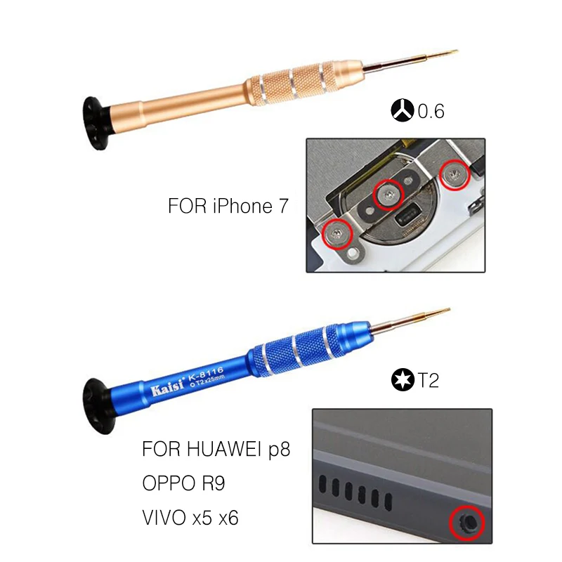 Отвертка шестигранная Kaisi для iPhone Samsung Huawei P8 Xiaomi|tri-wing screwdriver|torx hexopen repair |