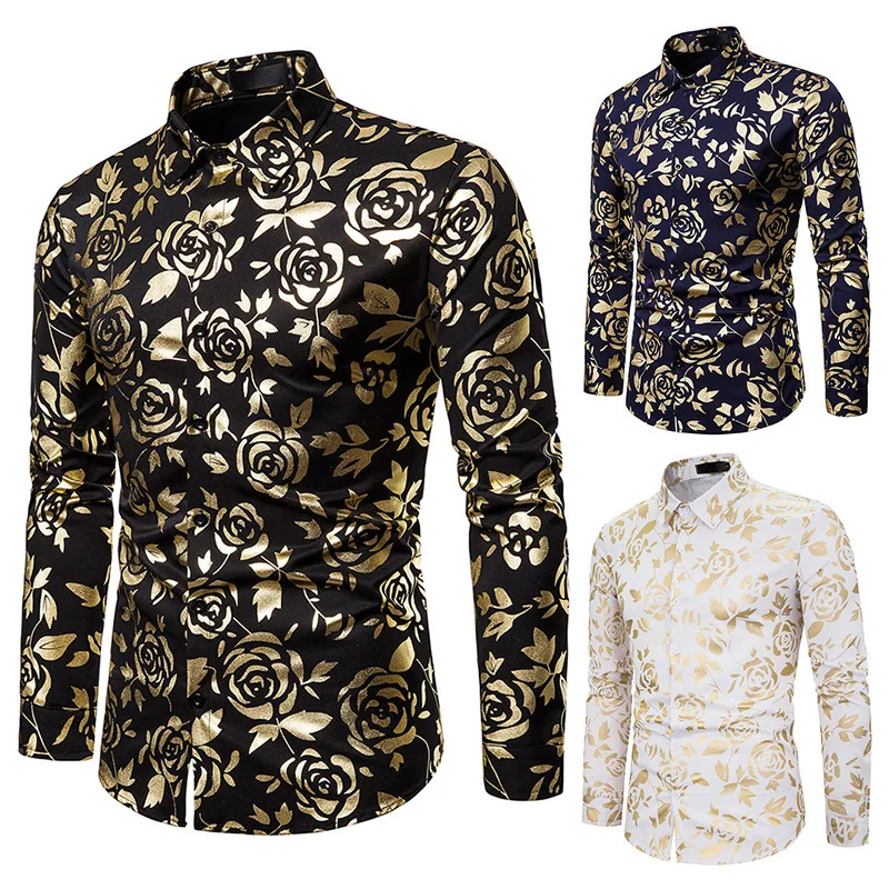 Brand Nightclub dance Rose Flower Chemise Shirt Shiny Bronzing Homme Wedding Dinner Prom Mens Dress Shirts dropshipping
Brand Nightclub dance Rose Flower Chemise Shirt Shiny Bronzing Homme Wedding Dinner Prom Mens Dress Shirts dropshipping