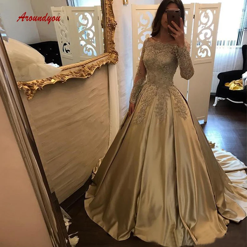 Gold Long Sleeve Lace Quinceanera Dresses Ball Gown Satin Beaded Off Shoulder Prom Debutante Sweet 16 Dress vestidos de 15 anos
Gold Long Sleeve Lace Quinceanera Dresses Ball Gown Satin Beaded Off Shoulder Prom Debutante Sweet 16 Dress vestidos de 15 anos