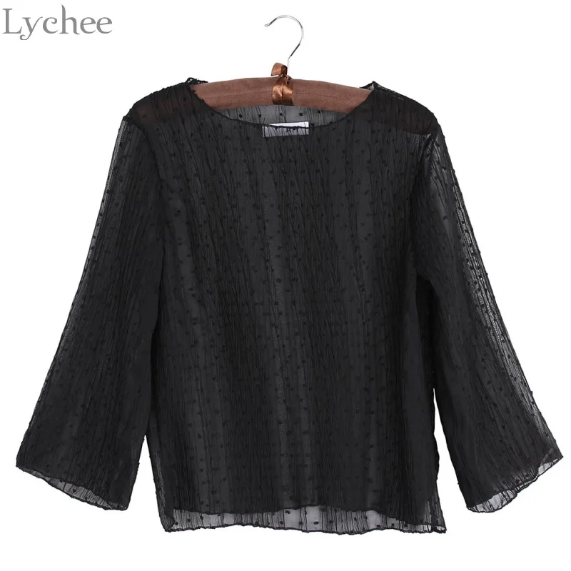 Lychee Корейская сексуальная прозрачная блузка в горошек с расклешенным рукавом весна-осень облегающая плиссированная рубашка
Lychee Корейская сексуальная прозрачная блузка в горошек с расклешенным рукавом весна-осень облегающая плиссированная рубашка