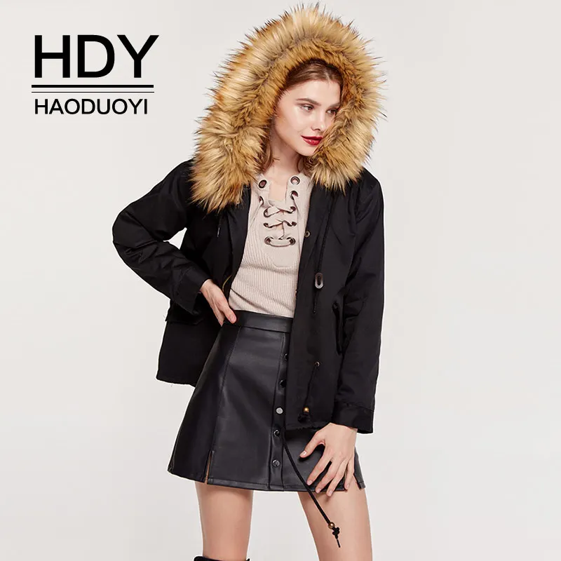 HDY Haoduoyi 2018 зимние короткие куртки повседневные женские парки Mujer шерстяные пальто