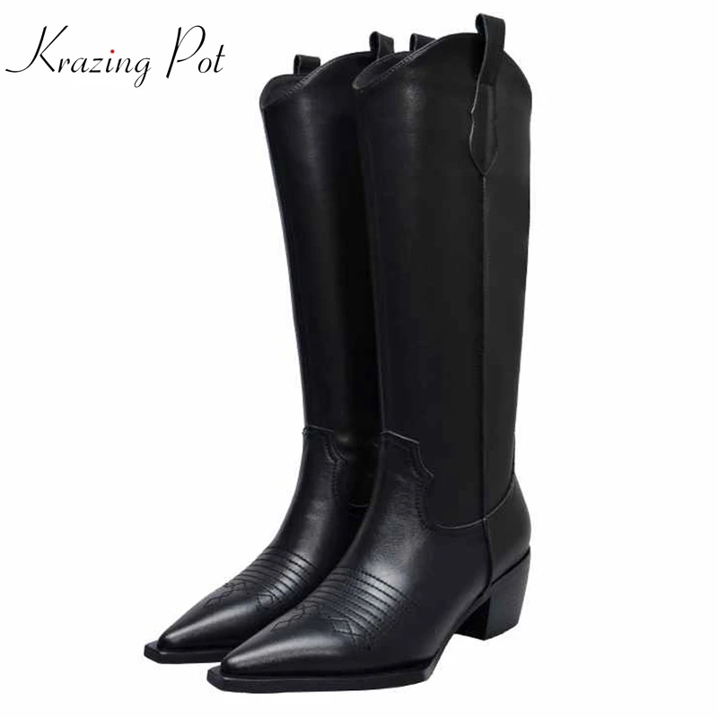 krazing pot genuine leather square high heel handsome riding boots pointed toe pleated decoration charming thigh high boots l76
krazing pot genuine leather square high heel handsome riding boots pointed toe pleated decoration charming thigh high boots l76
