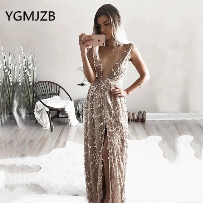 Sparkly Sequin Champagne Evening Dresses 2019 Beach Deep V-Neck High Slit Long Prom Gown Women Formal Prom Gown Party Dress
Sparkly Sequin Champagne Evening Dresses 2019 Beach Deep V-Neck High Slit Long Prom Gown Women Formal Prom Gown Party Dress