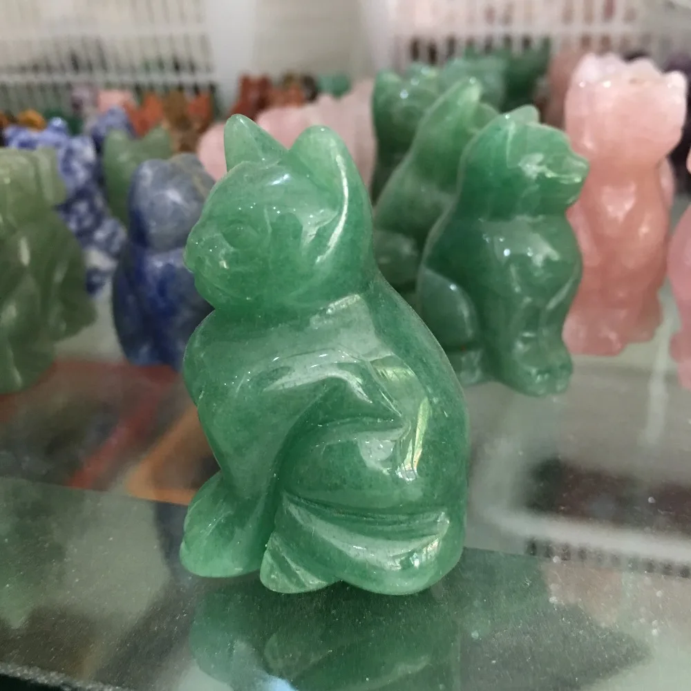 

2inch Natural crystal stone cat hand carved statue Green Aventurine stone