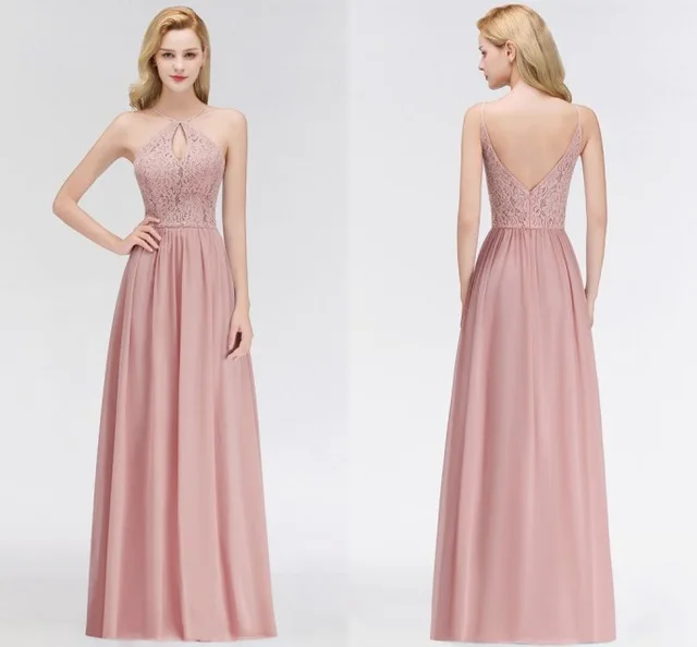 Clearance SALE 70% OFF Evening Dresses Long 2021 Pink Chiffon Formal Gown Scoop Neck Sleeveless Lace 2020 robe de soiree | Свадьбы и