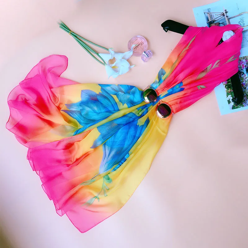 Женская свободная летняя Солнцезащитная пляжная шаль шелковые шифоновые шарфы