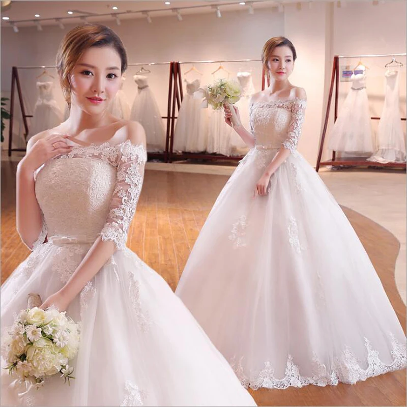 Boat neck Princess Wedding Dress High quality woman dress Lace Beading Half Sleeves Celebrity Ball Gown vestido De Noiva
Boat neck Princess Wedding Dress High quality woman dress Lace Beading Half Sleeves Celebrity Ball Gown vestido De Noiva