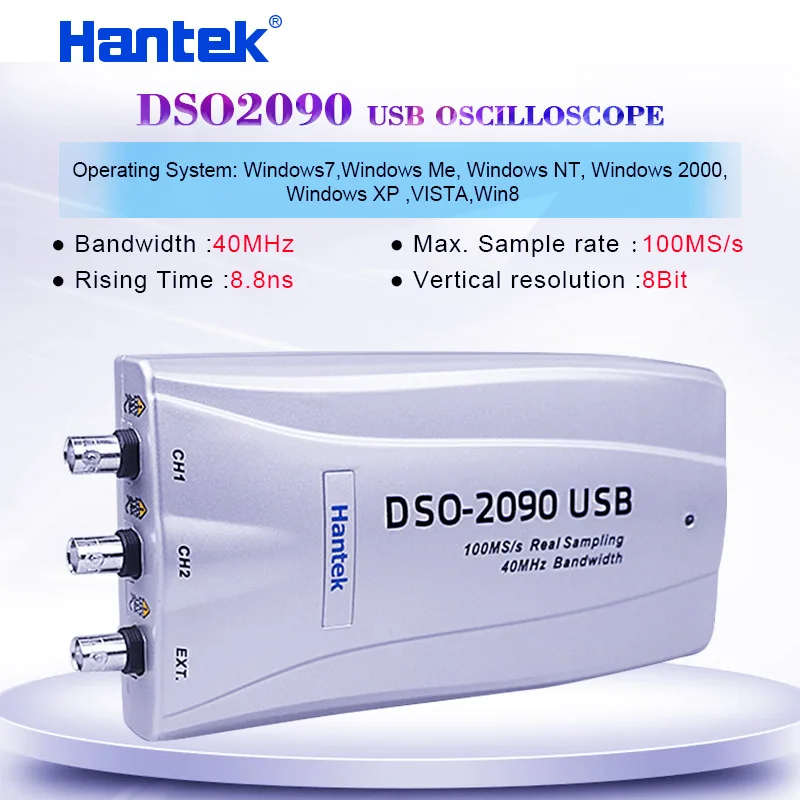 Portable Digital Oscilloscope Hantek DSO-2090 2 Channels 40MHz Bandwidth USB PC Oscilloscope 100MS/s official and original
Portable Digital Oscilloscope Hantek DSO-2090 2 Channels 40MHz Bandwidth USB PC Oscilloscope 100MS/s official and original