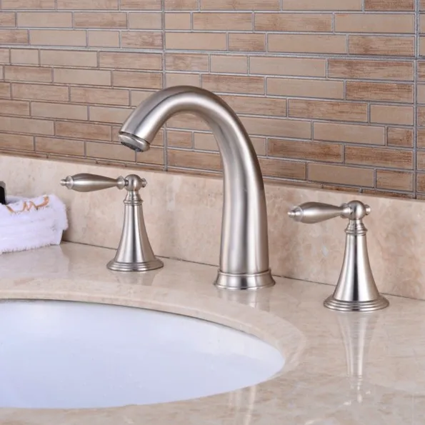 Deck Mounted 3 Holes Bath Tub Mixer Tap Brushed Nickel Widespread Dual Levers Handles bathroom basin Faucet anf039
Deck Mounted 3 Holes Bath Tub Mixer Tap Brushed Nickel Widespread Dual Levers Handles bathroom basin Faucet anf039