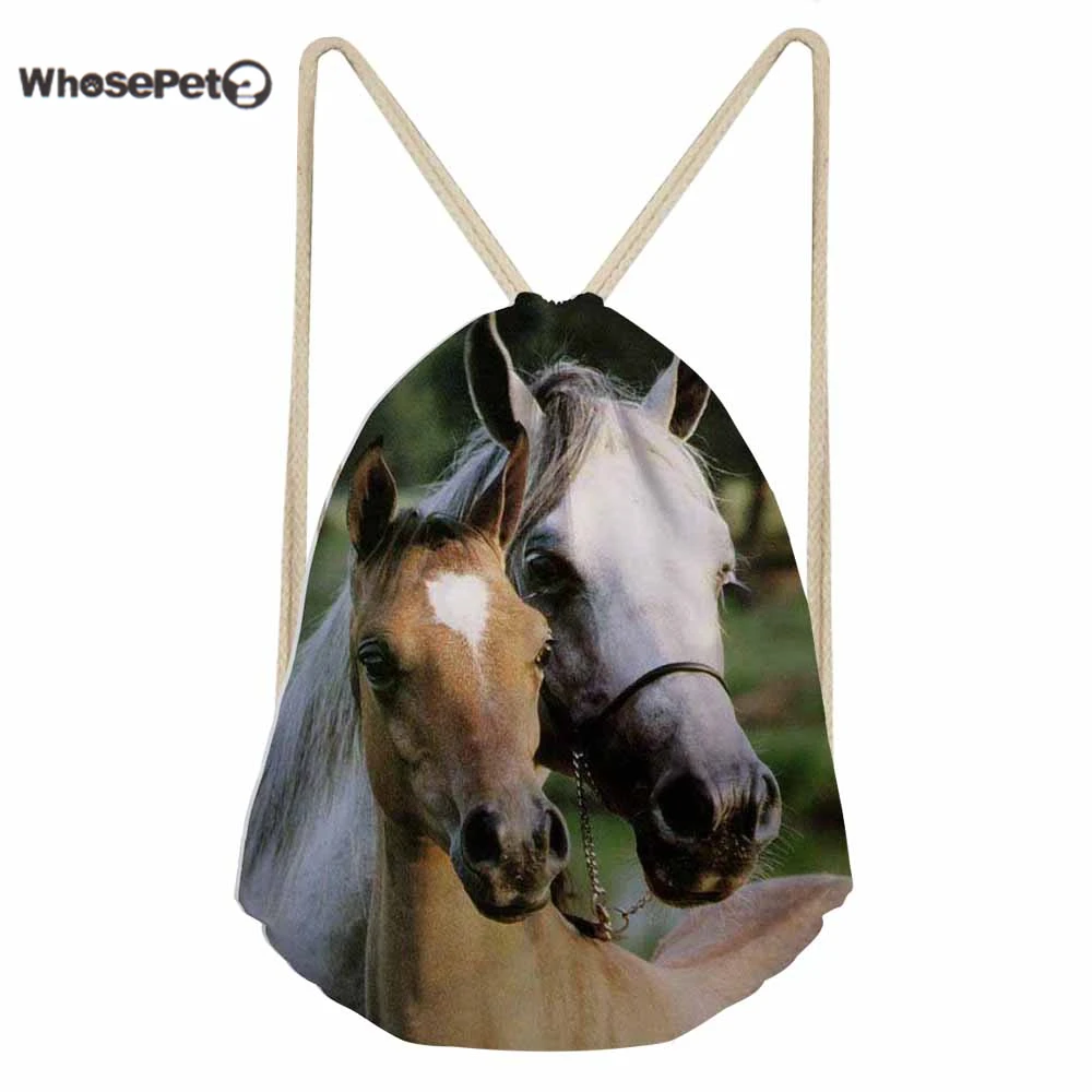 WhosePet Для женщин рюкзак на веревках походная сумка шнурке Малый 3D Crazy Horse печати