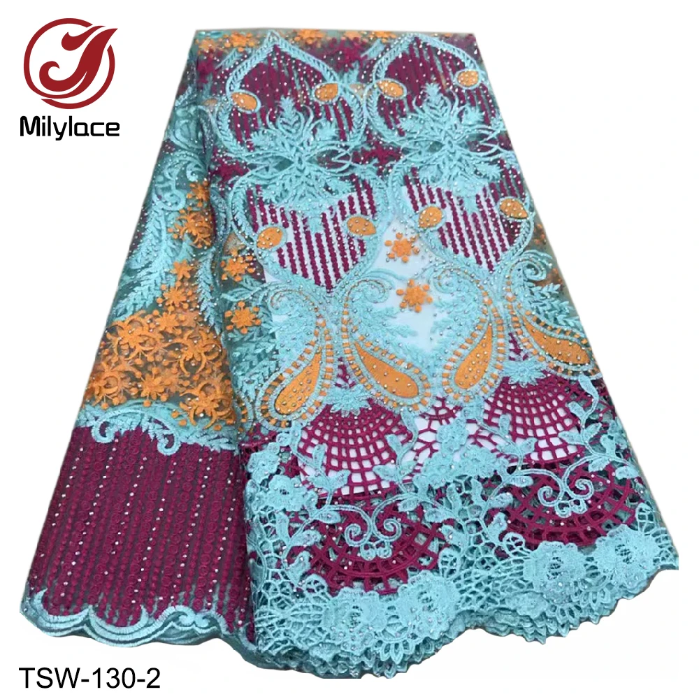 Milylace 2019 Nigerian lace fabric 5 yards multi-colorful embroidery African tulle lace fabric with stones for dresses TSW-130
Milylace 2019 Nigerian lace fabric 5 yards multi-colorful embroidery African tulle lace fabric with stones for dresses TSW-130