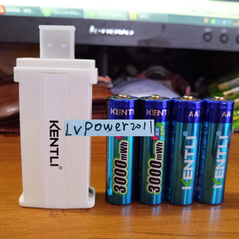 KENTLI 4pcs 1.5v 3000mWh AA rechargeable Li-polymer li-ion polymer lithium battery + 2 slots USB smart Charger
KENTLI 4pcs 1.5v 3000mWh AA rechargeable Li-polymer li-ion polymer lithium battery + 2 slots USB smart Charger