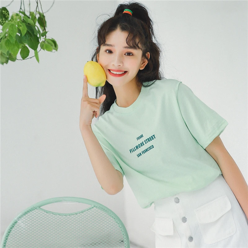 Корейский Ulzzang короткий рукав с буквенным принтом свободная футболка Топы