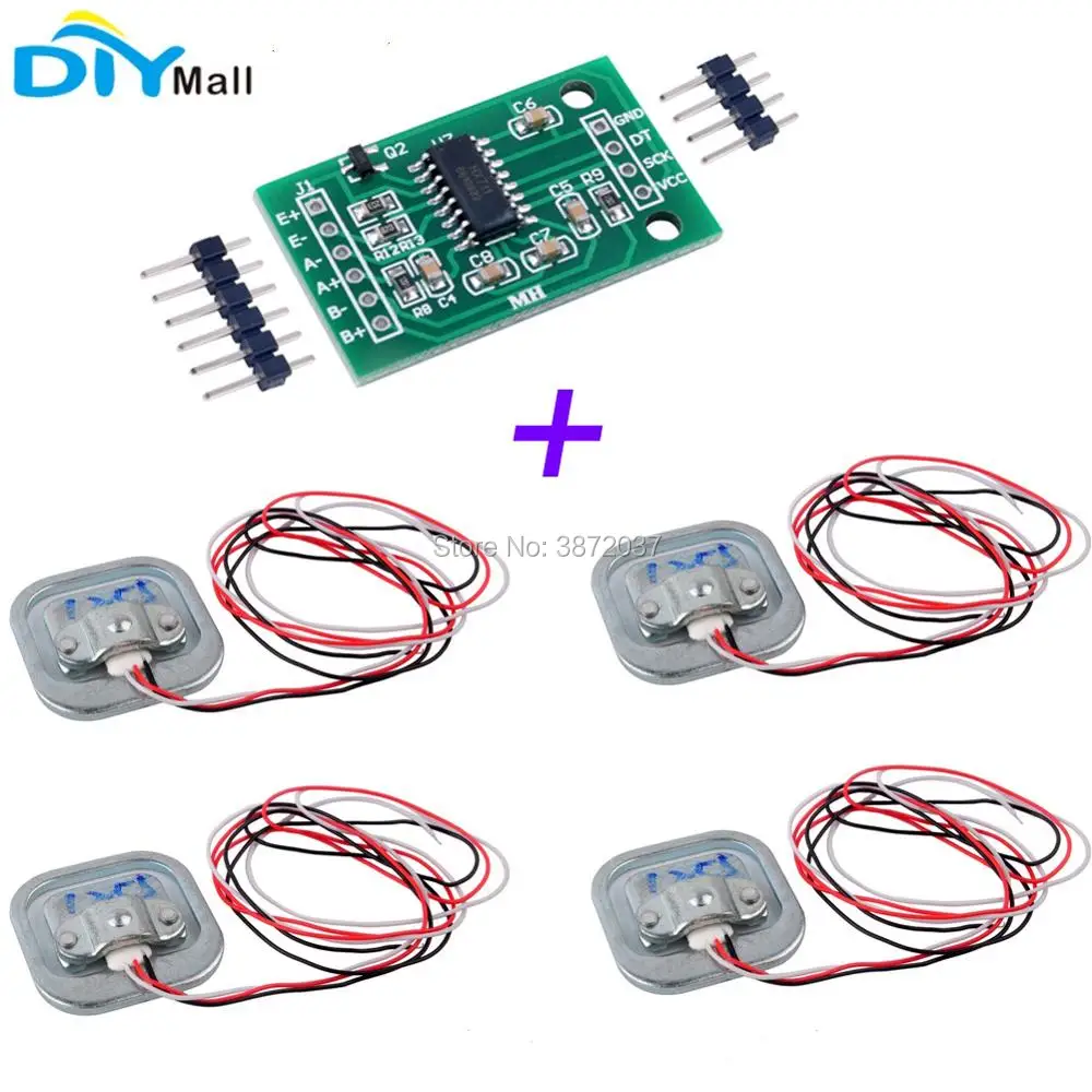 4pcs 50KG Human Scale Body Load Cell Resistance Half-bridge Strain Weight Sensor + 1pcs HX711 AD Weighing Module
4pcs 50KG Human Scale Body Load Cell Resistance Half-bridge Strain Weight Sensor + 1pcs HX711 AD Weighing Module