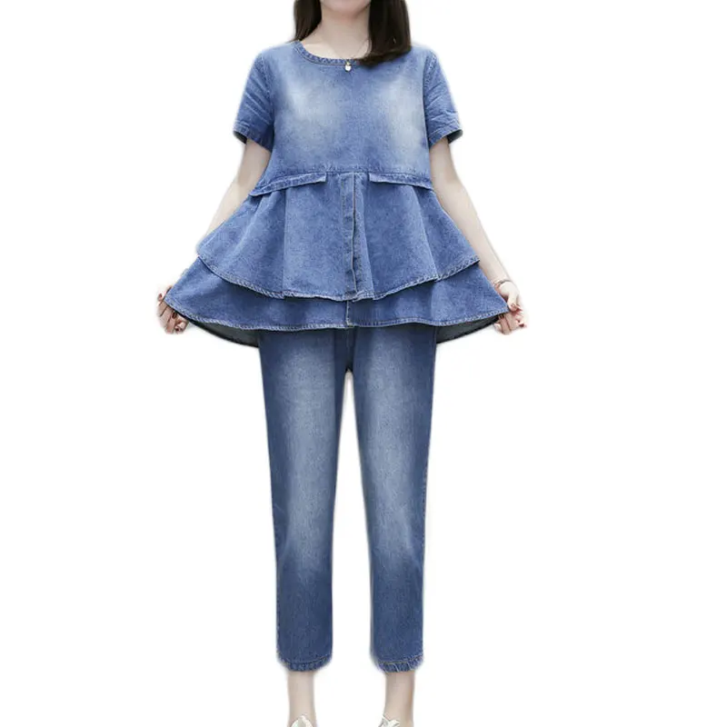 Big Size Women Loose Short Sleeve Top Shirt Ruffles Denim Pants 2 Pce Clothing Set Casual Jeans Suit Trousers Plus Size XL- 4XL
Big Size Women Loose Short Sleeve Top Shirt Ruffles Denim Pants 2 Pce Clothing Set Casual Jeans Suit Trousers Plus Size XL- 4XL
