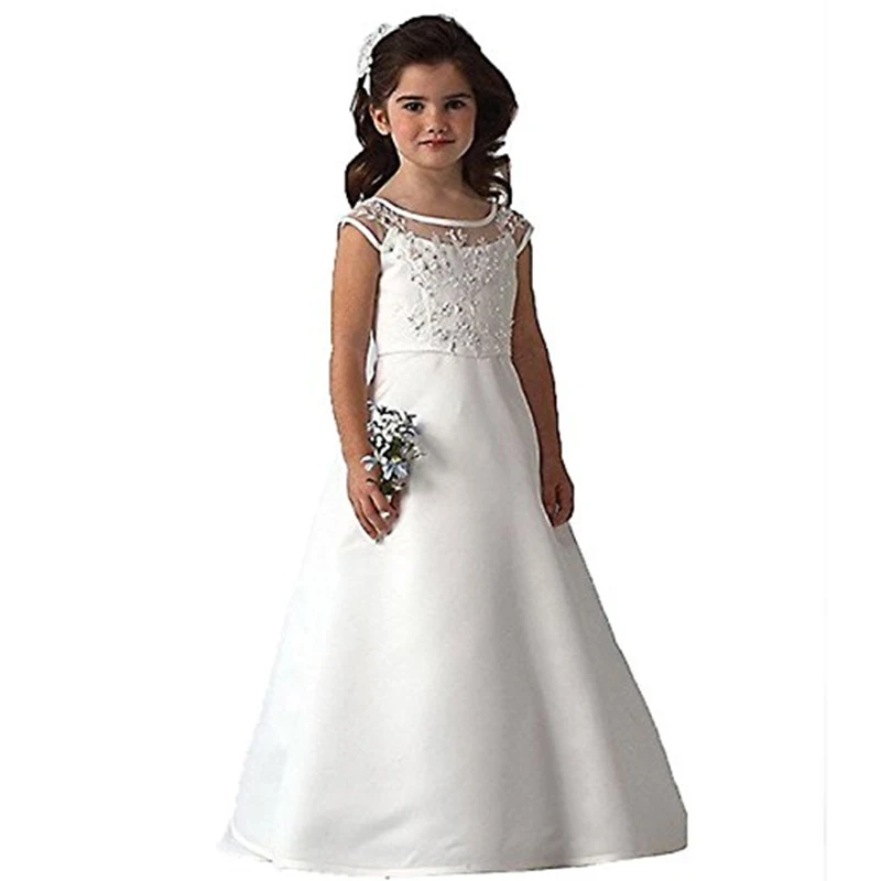 Платье атласное ТРАПЕЦИЕВИДНОЕ с цветочным вырезом на 2-12 лет | Свадьбы и