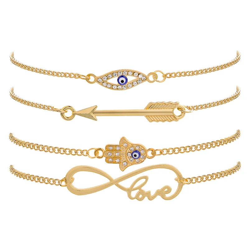 4 Pcs/Set Link Chain Fatima Hand all-seeing Eye Charm Bracelet Bangles Infinity Symbol Arrow Braclets Girls Jewelry Accessories
4 Pcs/Set Link Chain Fatima Hand all-seeing Eye Charm Bracelet Bangles Infinity Symbol Arrow Braclets Girls Jewelry Accessories