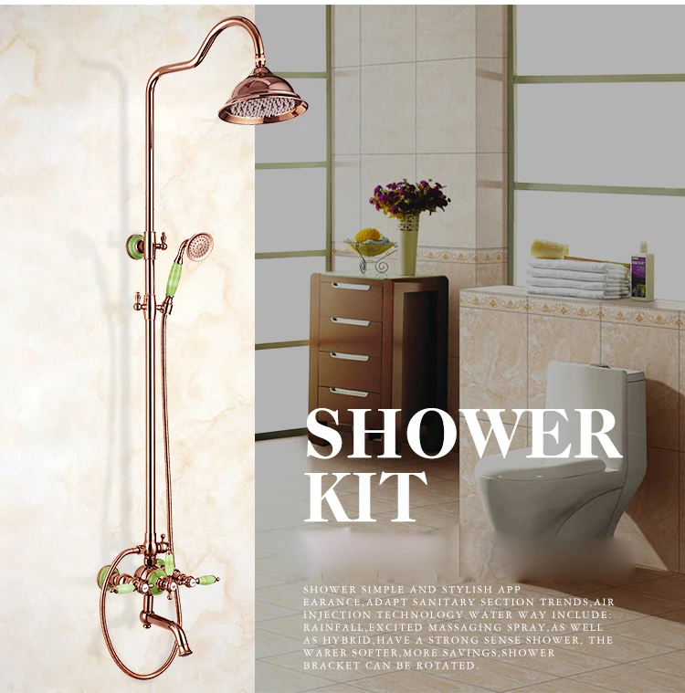 Luxury Rose gold Finished Brass Shower Set Faucet with 3-Lever Wall Mounted Bathroom Shower Kit +handshower Swivel Tub Spout
Luxury Rose gold Finished Brass Shower Set Faucet with 3-Lever Wall Mounted Bathroom Shower Kit +handshower Swivel Tub Spout