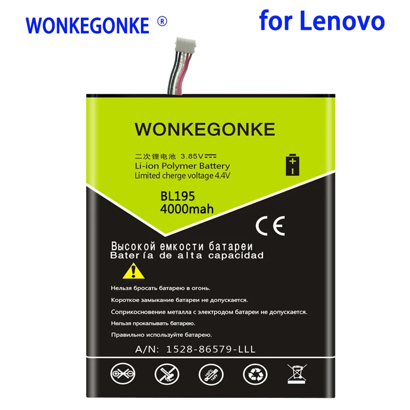WONKEGONKE 4000mah BL195 mobile phone battery for Lenovo A2107 A2207 L12T1P31 Batteries Bateria
WONKEGONKE 4000mah BL195 mobile phone battery for Lenovo A2107 A2207 L12T1P31 Batteries Bateria