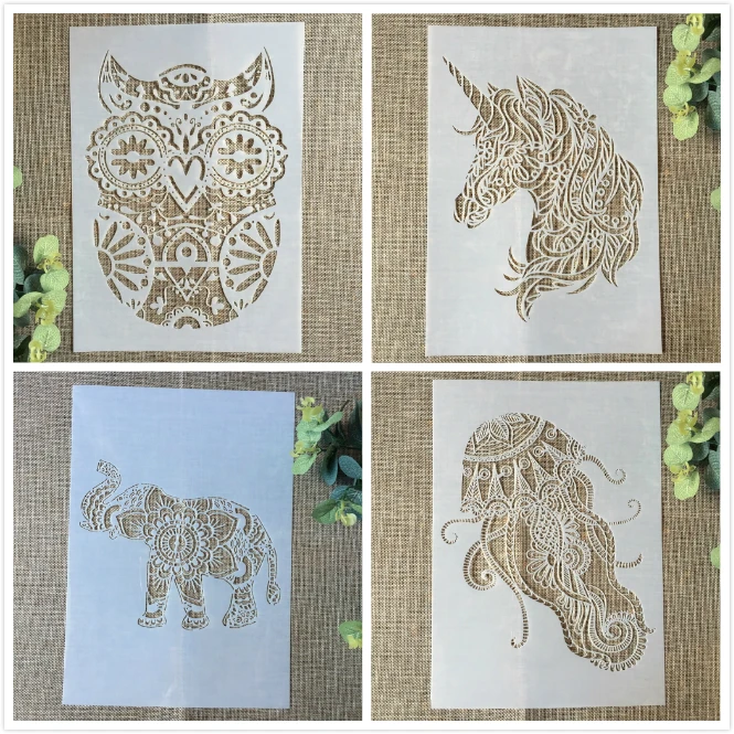 4Pcs 29cm A4 Owl Unicorn Elephant DIY Layering Stencils Painting Scrapbook Coloring Embossing Album Decorative Card Template
4Pcs 29cm A4 Owl Unicorn Elephant DIY Layering Stencils Painting Scrapbook Coloring Embossing Album Decorative Card Template