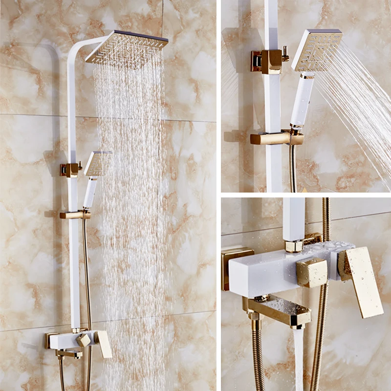 Dofaso square head big rainfall shower set and square tube shower ivory white and rose golden colour high-end villa shower taps
Dofaso square head big rainfall shower set and square tube shower ivory white and rose golden colour high-end villa shower taps