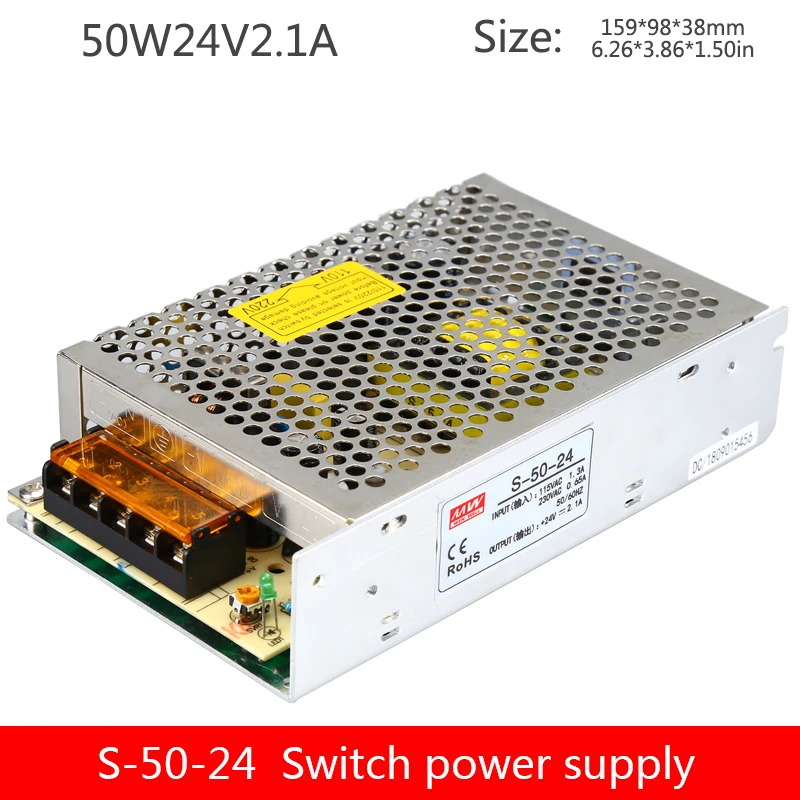 Импульсный источник питания S 50 24V трансформатор DC Выход 24V2.1A12V4.2A5V10A медный