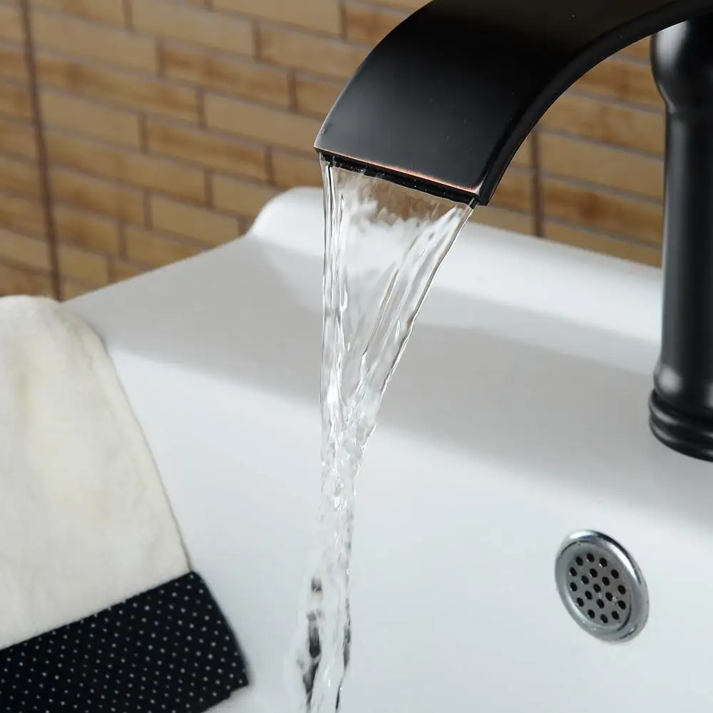 Waterfall Bathroom Basin Sink Black Faucet Single Handle Mixer Tap Oil Rubble Bronze Faucets Hot and Cold Water ML823 
Waterfall Bathroom Basin Sink Black Faucet Single Handle Mixer Tap Oil Rubble Bronze Faucets Hot and Cold Water ML823