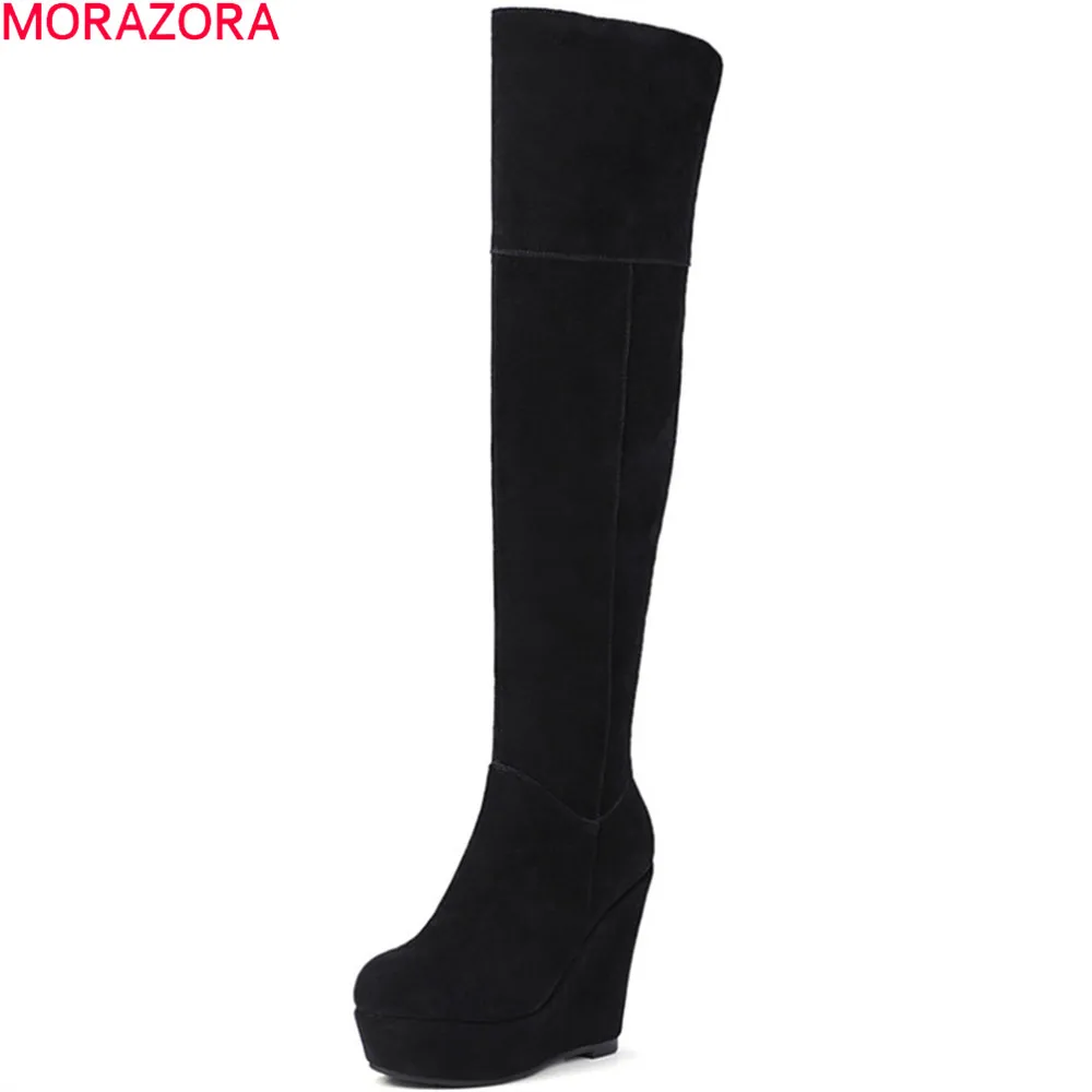 MORAZORA/черные модные женские сапоги; Сезон осень-зима; Женские замшевые сапоги на танкетке; Кожаные Сапоги выше колена на платформе
MORAZORA/черные модные женские сапоги; Сезон осень-зима; Женские замшевые сапоги на танкетке; Кожаные Сапоги выше колена на платформе