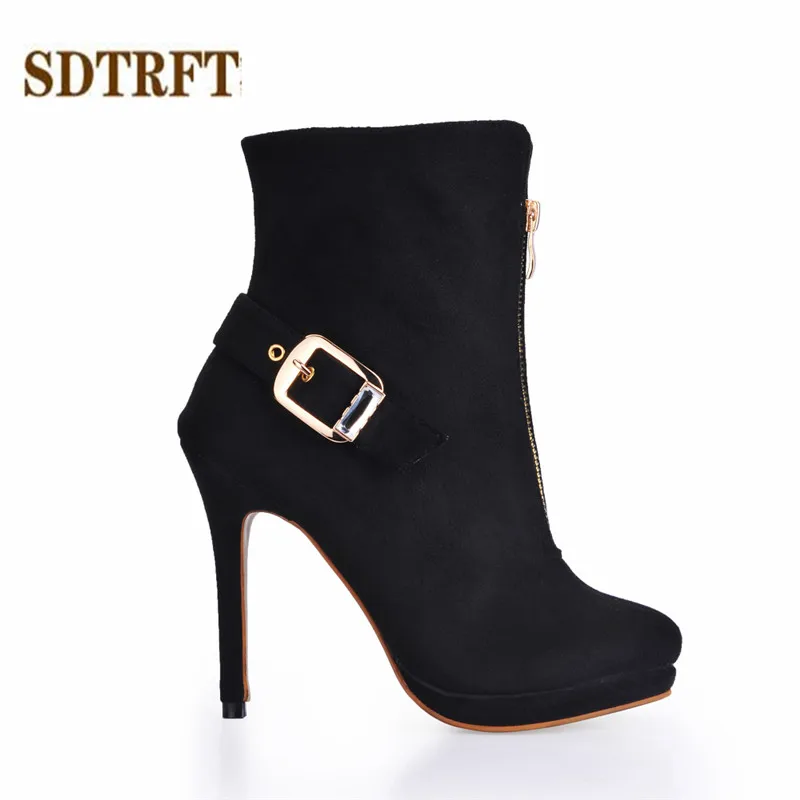 Туфли SDTRFT женские на шпильке 12 см флоковые ботинки мартинсы тонком каблуке с