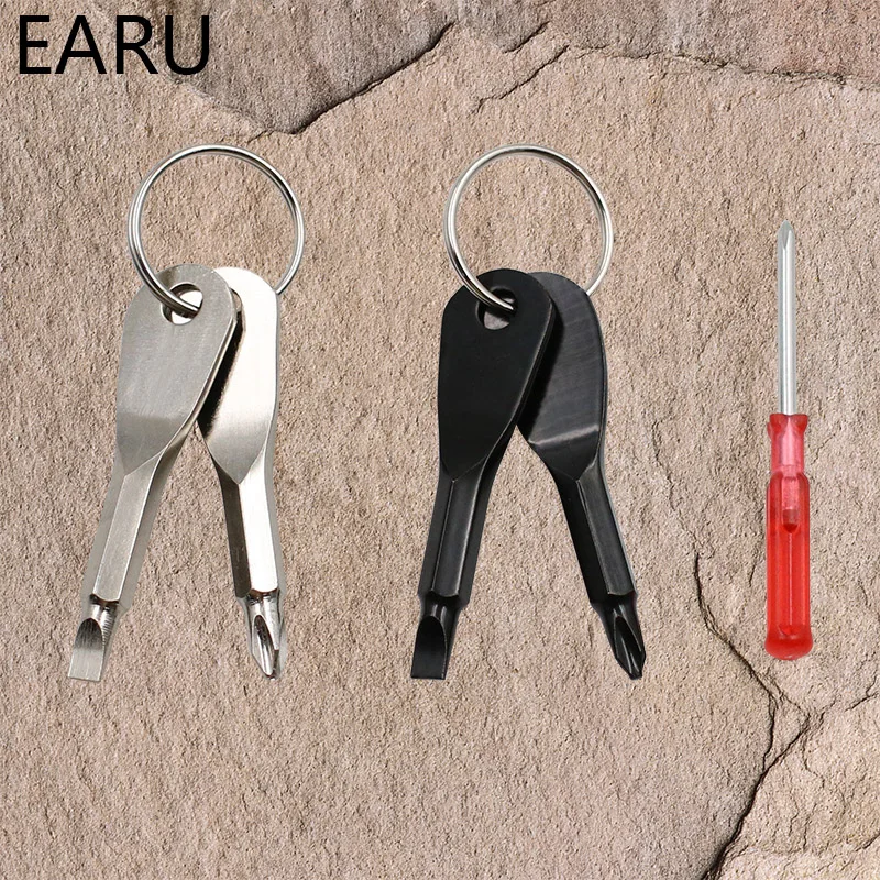 New Stainless Steel Mini Keychain Pocket Tool Slotted Phillips Screwdriver Set EDC Outdoor Multifunction Key Shape Ring Auto Car |