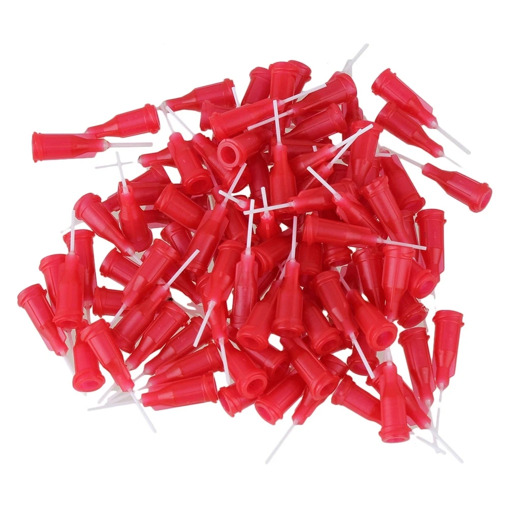 100PCS Red Spiral Connector Dispensing Needle 25G 1/2 Inch PP Blunt Needle