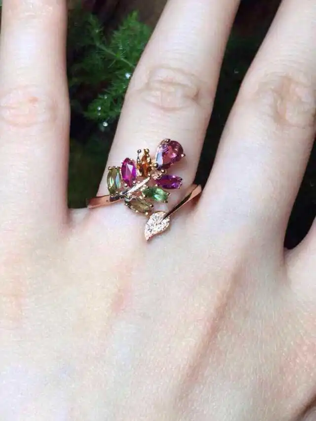 Luxurious flower Natural Multicolor tourmaline Ring S925 Silver Natural gemstone Adjustable size Ring Women party gift Jewelry
Luxurious flower Natural Multicolor tourmaline Ring S925 Silver Natural gemstone Adjustable size Ring Women party gift Jewelry