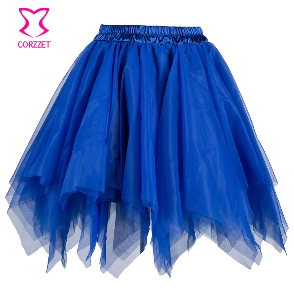 

Blue Layered Mesh Ruffle Mini Skirts Womens Gothic Corset Underskirt Petticoat Adult Tutu Skirt Women Burlesque Sexy Clubwear