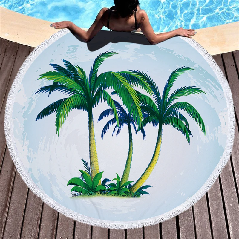 

Seaside Scenery Microfiber Beach Towel for Adult Yoga Mat Tassel Large Round Towel Tapestry Home Decor Blankets