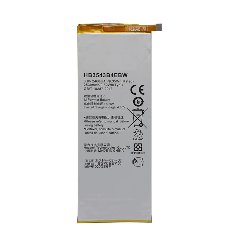 Replacement Battery HB3543B4EBW for Huawei Ascend P7 L07 L09 L00 L10 L05 L11 2460mAh Original antirr Replacement Battery
Replacement Battery HB3543B4EBW for Huawei Ascend P7 L07 L09 L00 L10 L05 L11 2460mAh Original antirr Replacement Battery