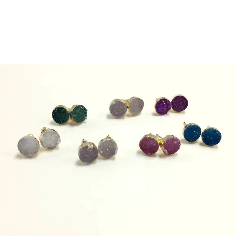 Hot The European Female Piercing Stud Earrings Cute 8mm Round Stone Titanium Crystal Quartz Geode Druzy Earring Women Gift
Hot The European Female Piercing Stud Earrings Cute 8mm Round Stone Titanium Crystal Quartz Geode Druzy Earring Women Gift