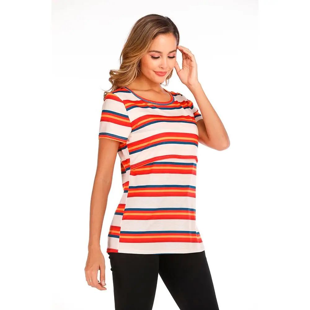 Women's Maternity Breastfeeding T-Shirt Clothes for Pregnant Women Summer Soft Double O-Neck Short Sleeve Stripe Nursing Tops
Women's Maternity Breastfeeding T-Shirt Clothes for Pregnant Women Summer Soft Double O-Neck Short Sleeve Stripe Nursing Tops