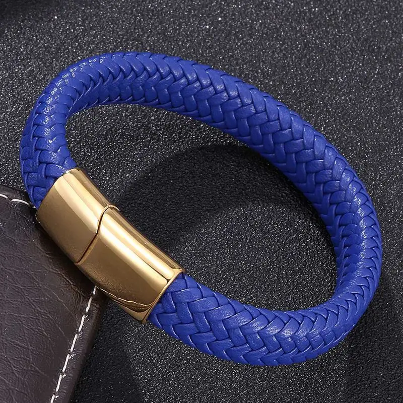 Fashion Blue Leather Braided Bracelet Gold Color Stainless Steel Clasp Bracelets & Bangles Men's Jewelry Gift BB0231
Fashion Blue Leather Braided Bracelet Gold Color Stainless Steel Clasp Bracelets & Bangles Men's Jewelry Gift BB0231