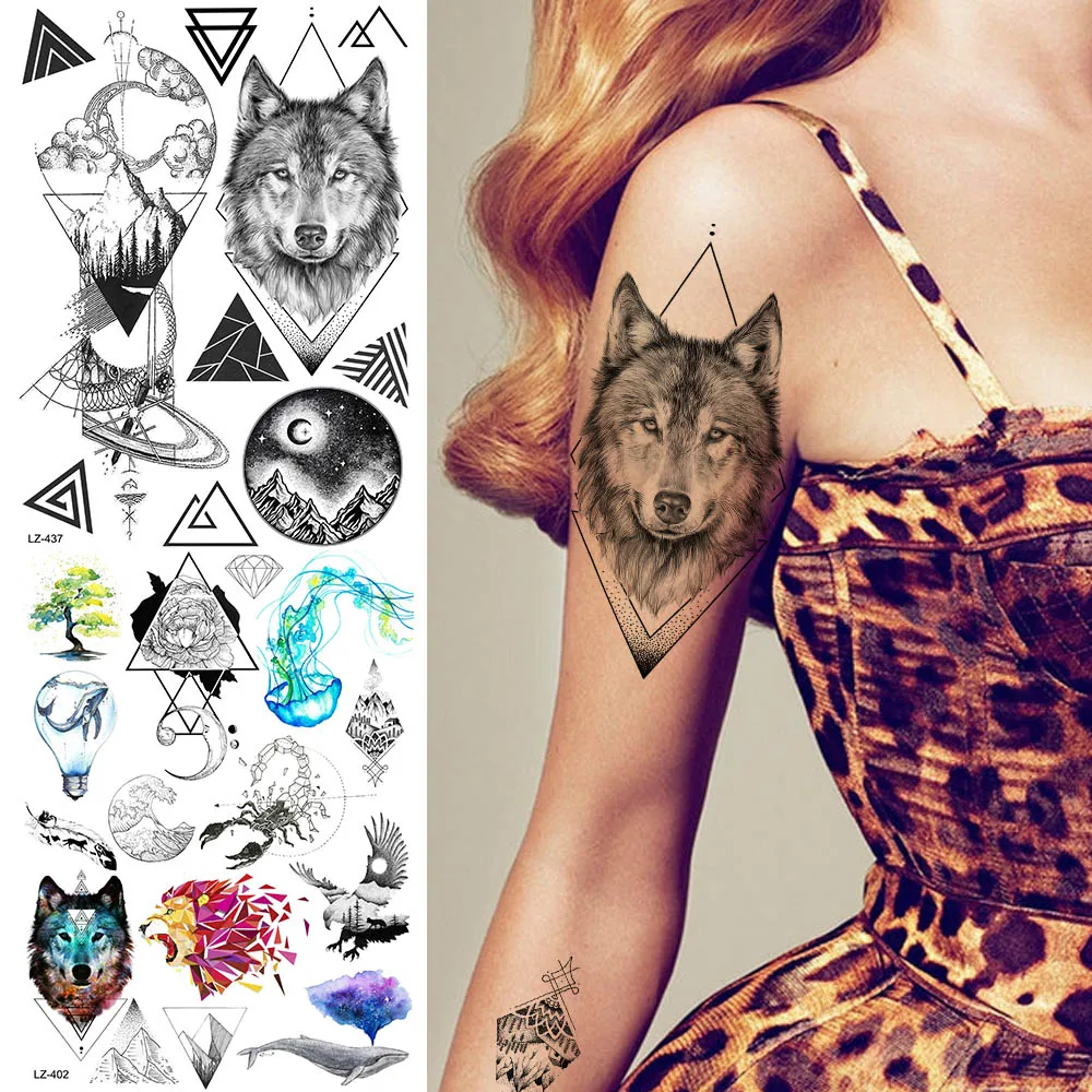 YURAN Wolf Geometric Black Large Triangle Custom Tattoos Temporary Women Arm Chest Art Tato Peak Moon Body Wrist Tattoo Stickers
YURAN Wolf Geometric Black Large Triangle Custom Tattoos Temporary Women Arm Chest Art Tato Peak Moon Body Wrist Tattoo Stickers