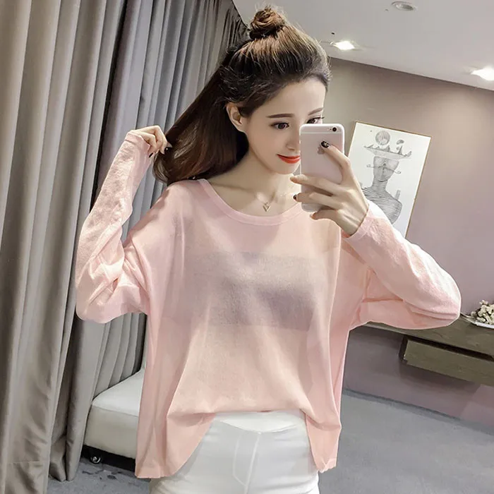 2019 new thin section hollow ice silk loose sweater spring autumn wild shirt low collar round neck fashion pullover Female A160
2019 new thin section hollow ice silk loose sweater spring autumn wild shirt low collar round neck fashion pullover Female A160