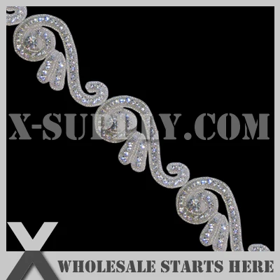 

DHL Free Shipping Crystal Rhinestone Applique Trimming,Clear Color Rhinestone in White Base for Bridal Wedding Dress,Sash