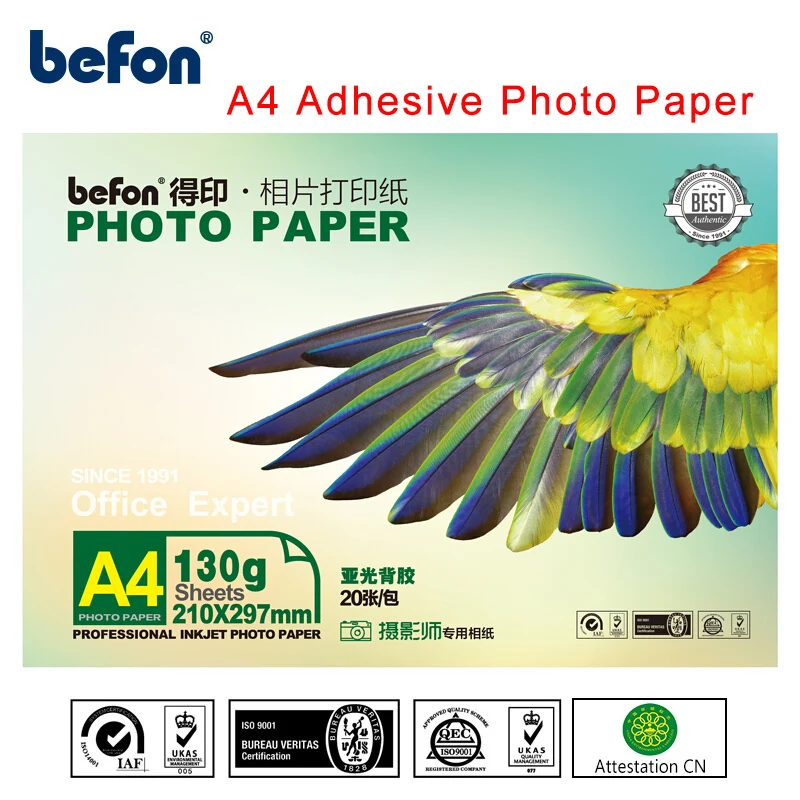 befon A4 Adhesive Photo Paper 20 Sheets 130gms Inkjet Printer Photo Printing Paper Photographic Paper High Quality Matte
befon A4 Adhesive Photo Paper 20 Sheets 130gms Inkjet Printer Photo Printing Paper Photographic Paper High Quality Matte