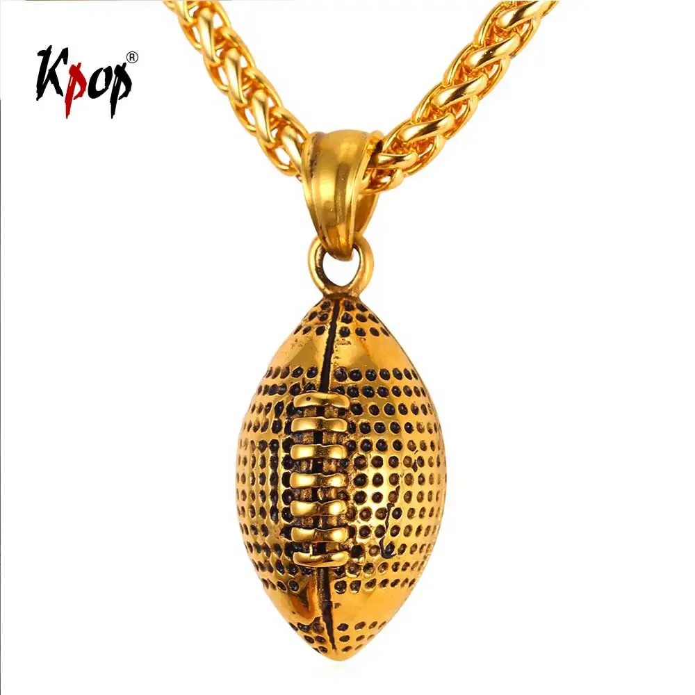 Kpop American Football Pendant Necklace Fashion Jewelry Sport Gold Color Stainless Steel Rugby Football Charm Necklace GP2299
Kpop American Football Pendant Necklace Fashion Jewelry Sport Gold Color Stainless Steel Rugby Football Charm Necklace GP2299