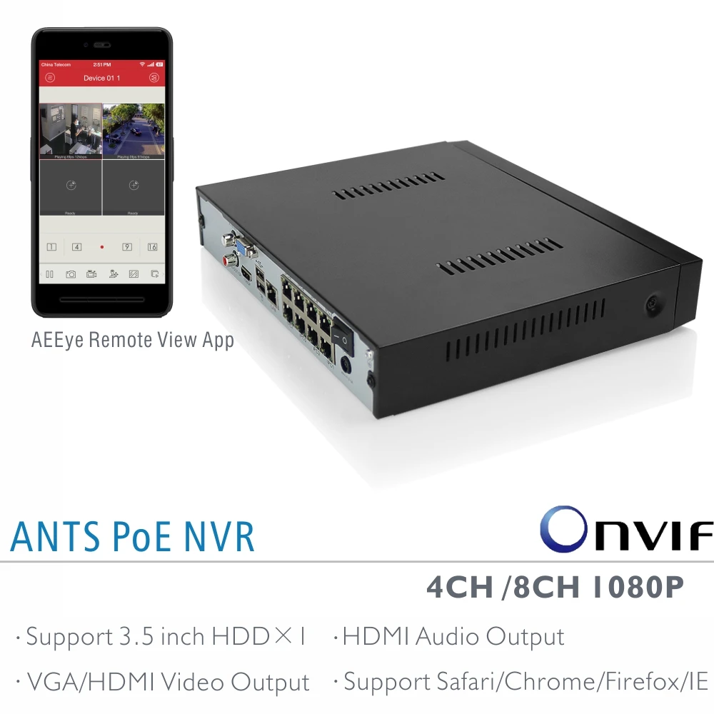 ANTSTEK Desktop 4CH 8CH Onvif 1080 P PoE NVR для IEEE802.3af IP камеры AEEye смартфон удаленного просмотра App